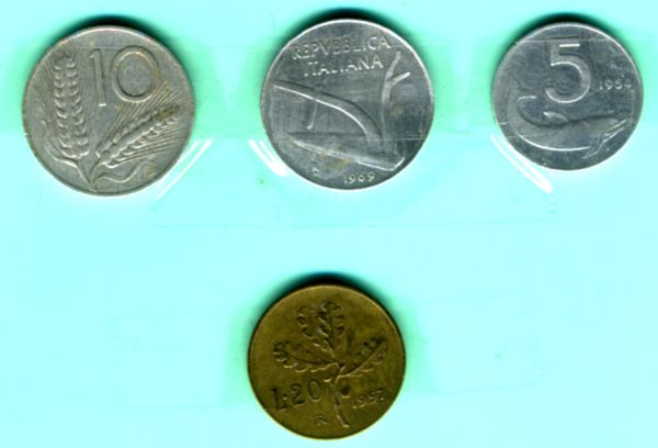 Итальянская монеты середины 20 века.(увеличено)Из коллекции Лимарева В.Н..