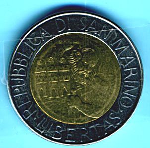 Монета выпущенная в Сан-Марино в 1994 году.(увеличено)  Из коллекции Лимарева В.Н.