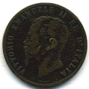 Итальянская монета 1861 года с профилем Виктора-Эммануила 2.(увеличено) Из коллекции Лимарева В.Н.