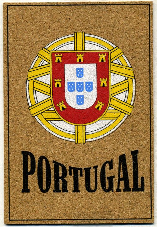 Португальская открытка из пробки с португальским гербом. Из коллекции Лимарева В.Н. 
